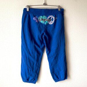 No Boundaries Blue Capri Sweatpants Peace Signs Women's Small